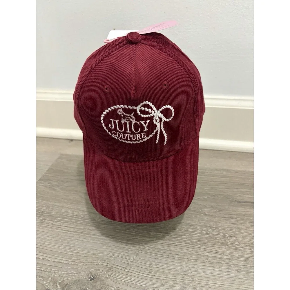 Juicy Couture Corduroy Baseball Hat NWT Maroon Red Embroidered Logo Cap Y2K